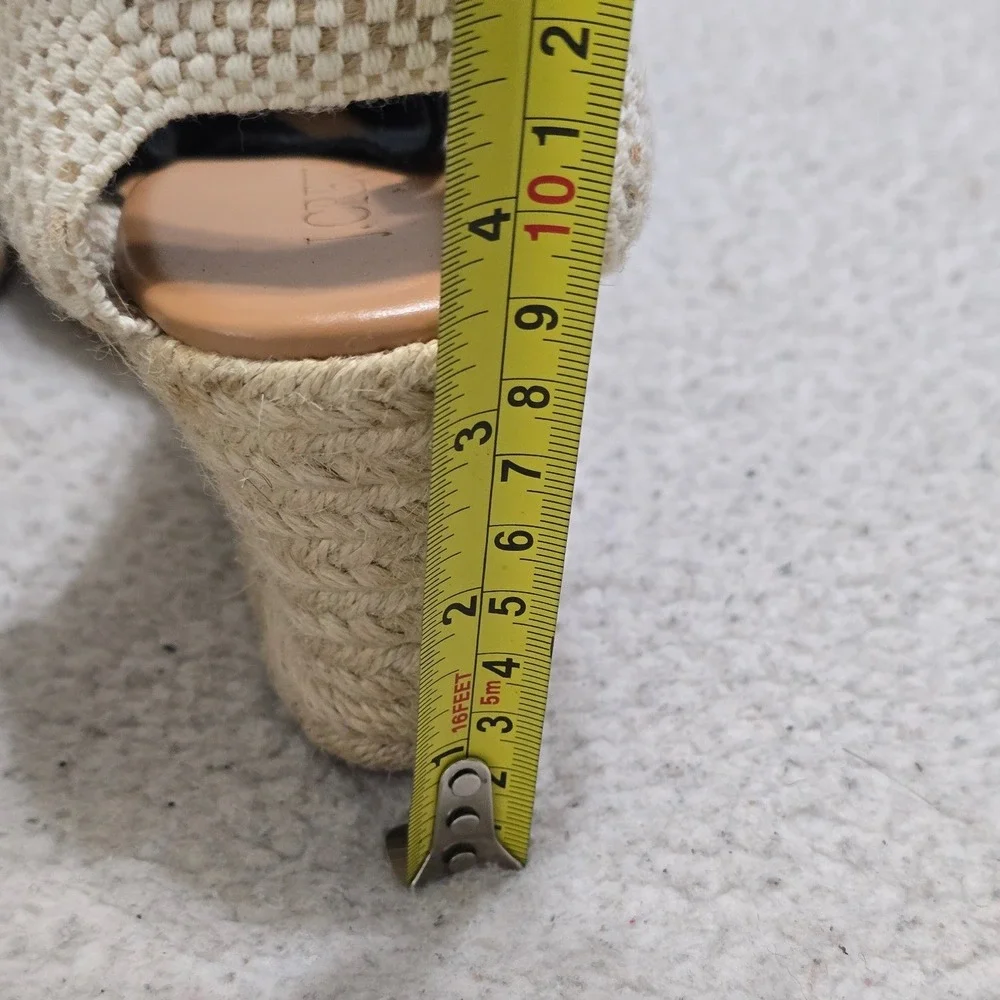 J.Crew Black Canvas Espadrille Wedge Sandals Lace Up Ankle Tie Cream Heel 7.5